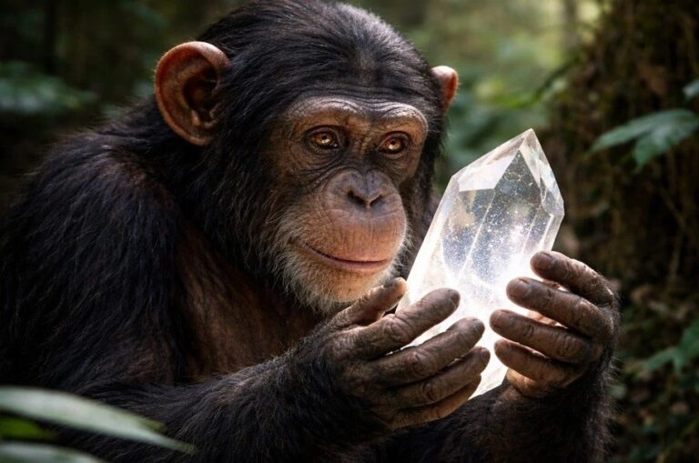 Los cristales también fascinan a los chimpancés criados entre humanos